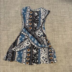 Art Class Kids Dress with Blue and Black Patterns